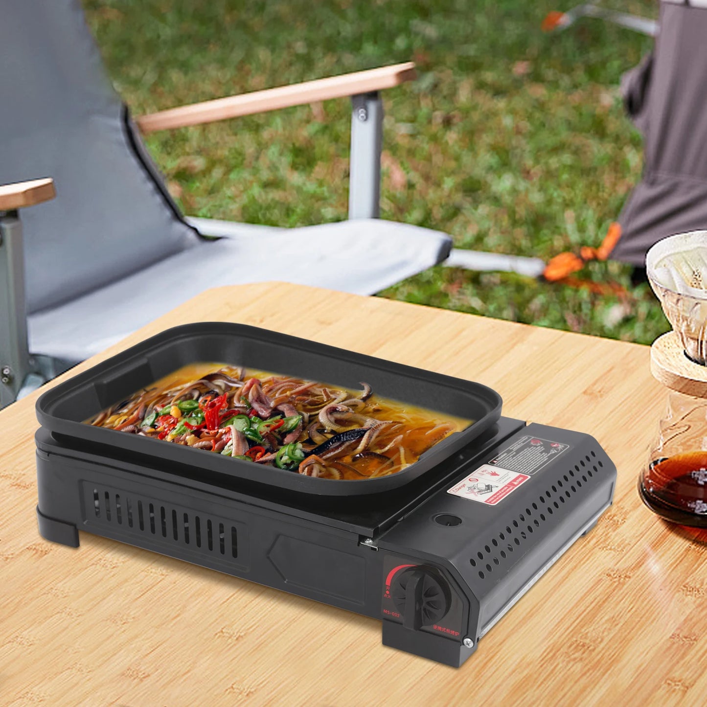 Portable Camping Grill Stove Butane Compatible Pan Lid Essential Gear