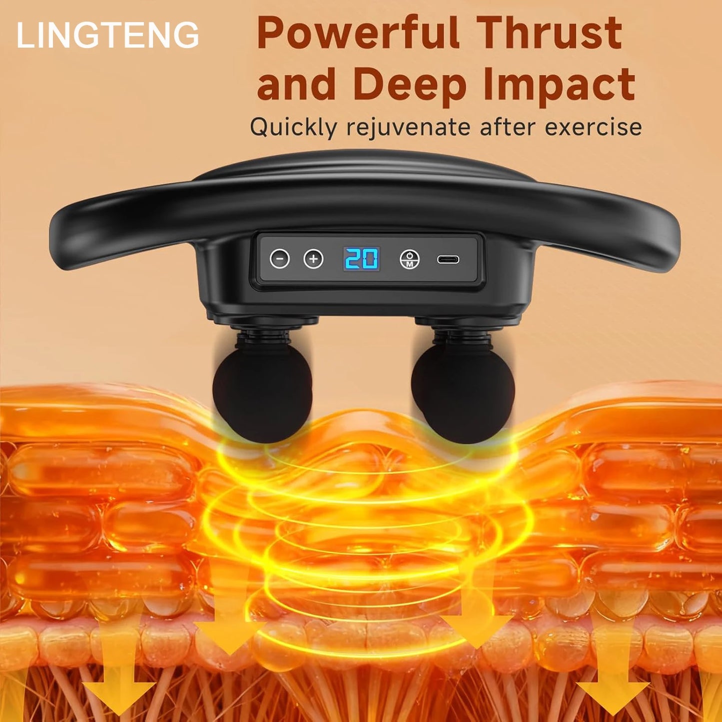 LINGTENG Deep Tissue Massage Gun With Six Heads And Modes