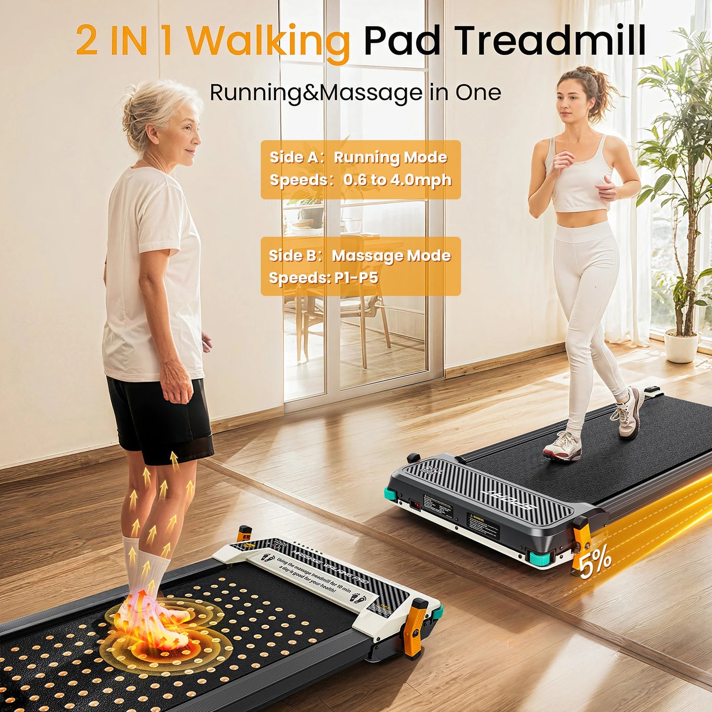 Akluer Motorized Walking Pad With Incline Under Desk Treadmill