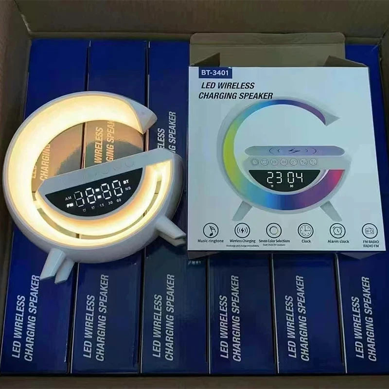 Multifunctional Desk Clock - RGB Smart Ambient Speaker, Bluetooth Speaker, Wireless Bedside Charger, Digital Smart Device, Rechargeable Wireless Unit, Lightweight Portable Audio for Bedroom & Children's Room Decor, Bluetooth