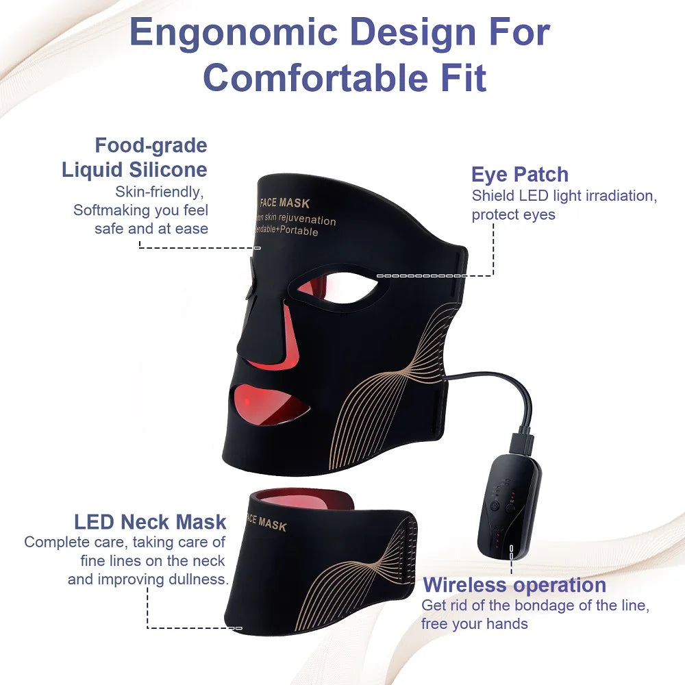 Iebilif Face Neck Silicone LED Mask Light Therapy Skin Rejuvenation