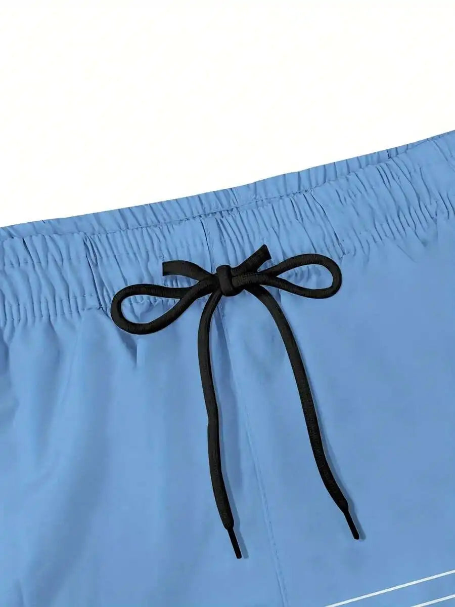 Mens 2 In 1 Swim Trunks With Compression Liner Quick Dry Blue Purple Gradient Palm Tree