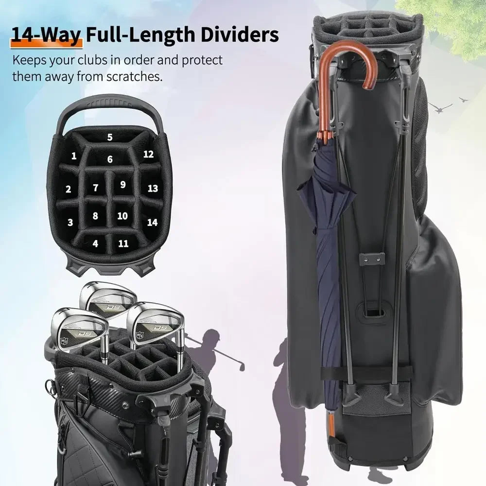 Durable Lightweight 14 Way Stand Golf Bag With Waterproof Pockets