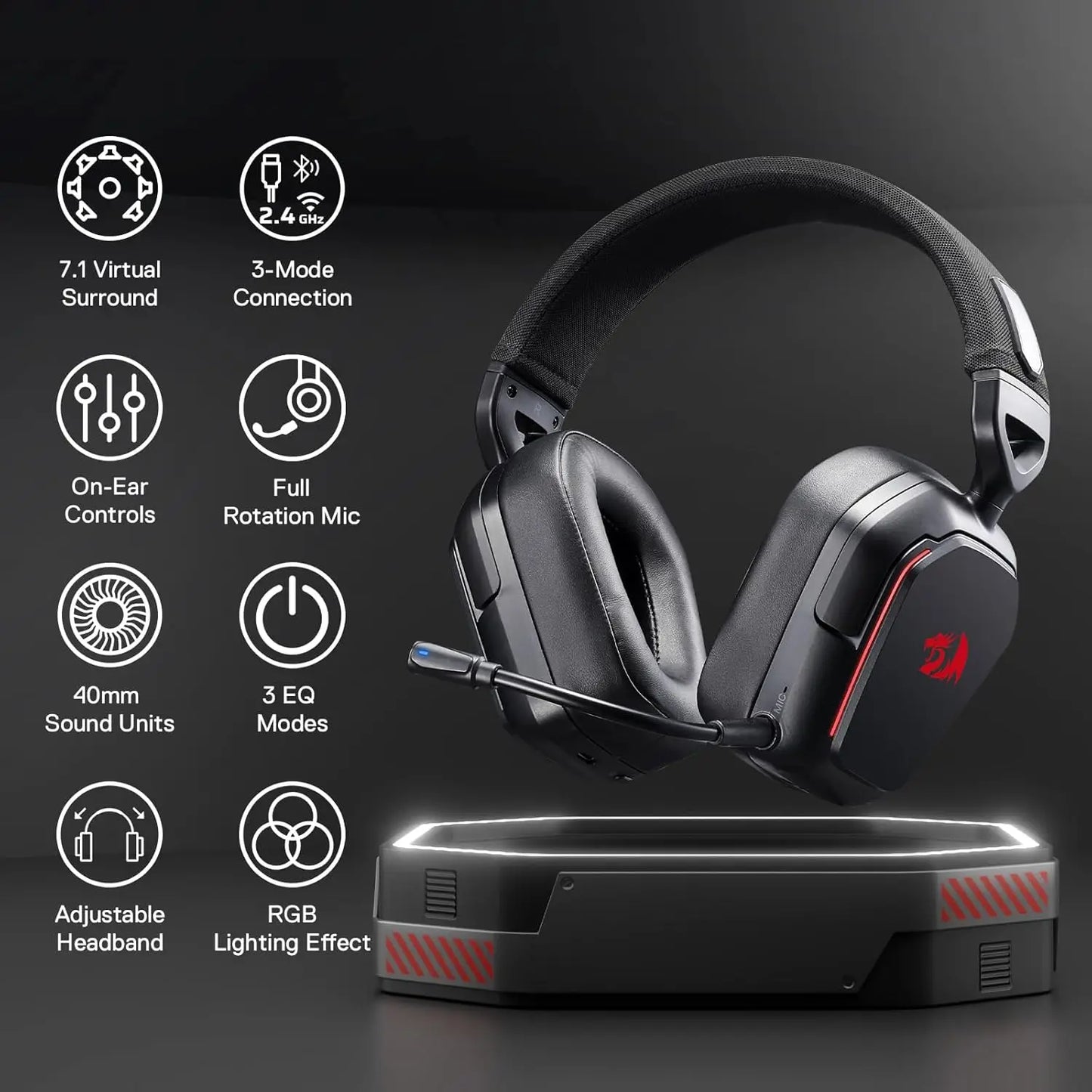 Redragon H868 Wireless RGB Gaming Headset With 7.1 Surround Sound
