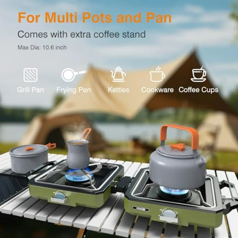 Camping Stove With Windshield 2-Burner Propane Portable Folding