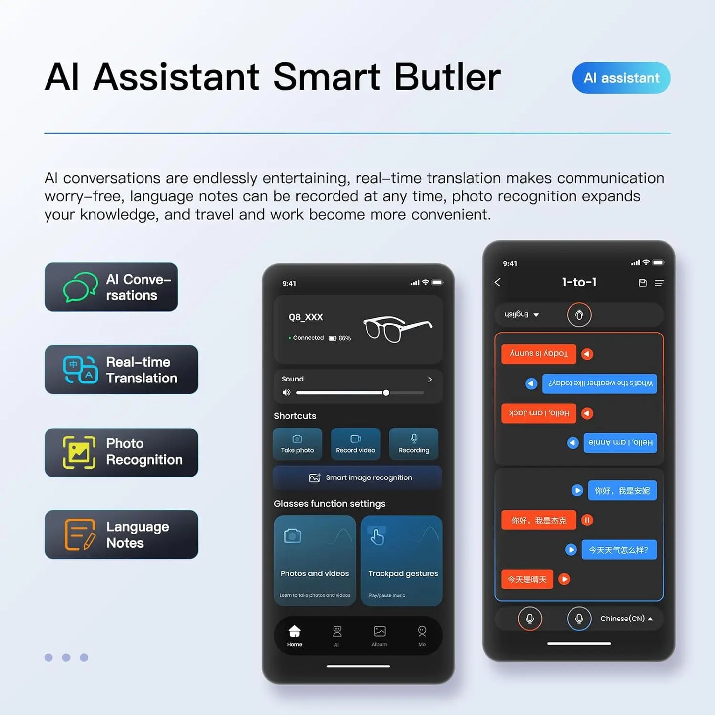 AI Smart Glasses With 8MP Camera ChatGPT Assistant Translation