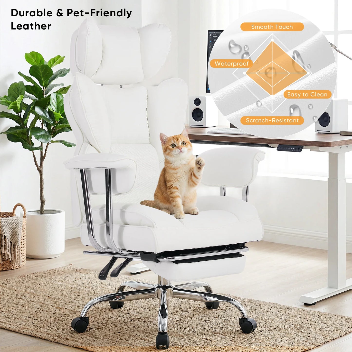 MCQ PU Leather Armrest Ergonomic Office Chair With Footrest 360 Degree Swivel