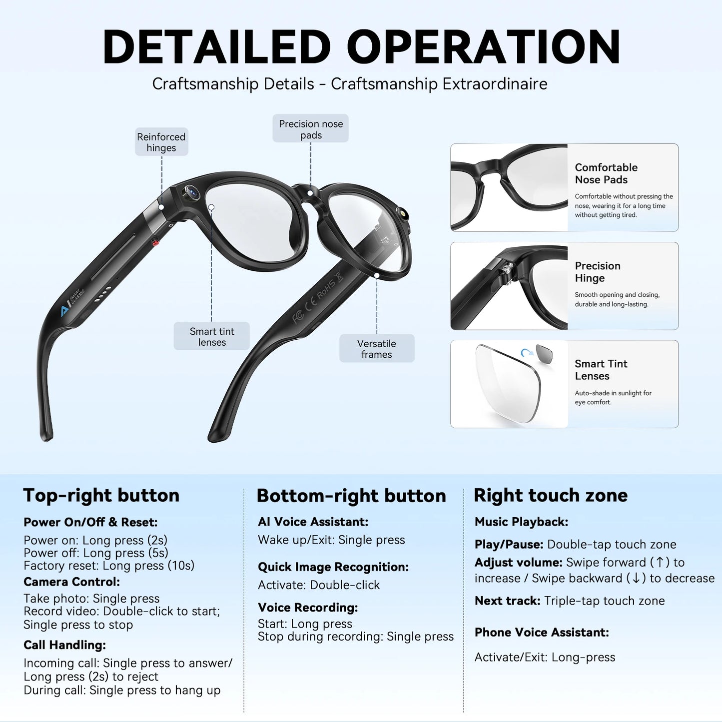 EIGIIS AI Smart Glasses With Bluetooth Call And AI Translation