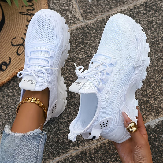 Womens Chunky Platform Knit Mesh Walking Sneakers With Wavy Sole