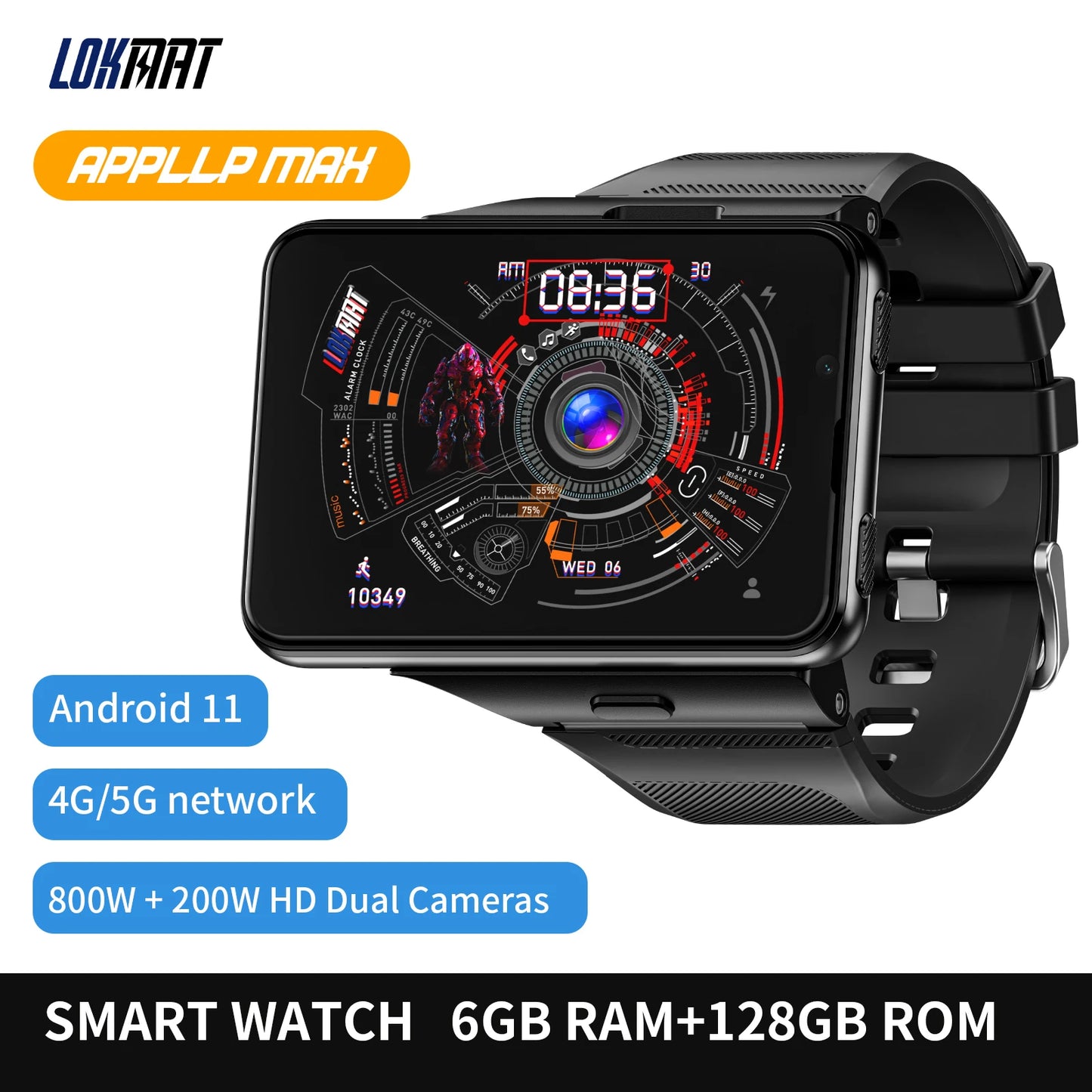 LOKMAT APPLLP MAX Android Smart Watch 4G Phone Connectivity