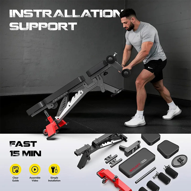 Pooboo Commercial Adjustable Weight Bench, Heavy Duty 1800LBS | Workout Bench for Home Gym, Flat, Decline, Incline Bench Press, Removable Leg & Elbow Support for Full Body Strength Training