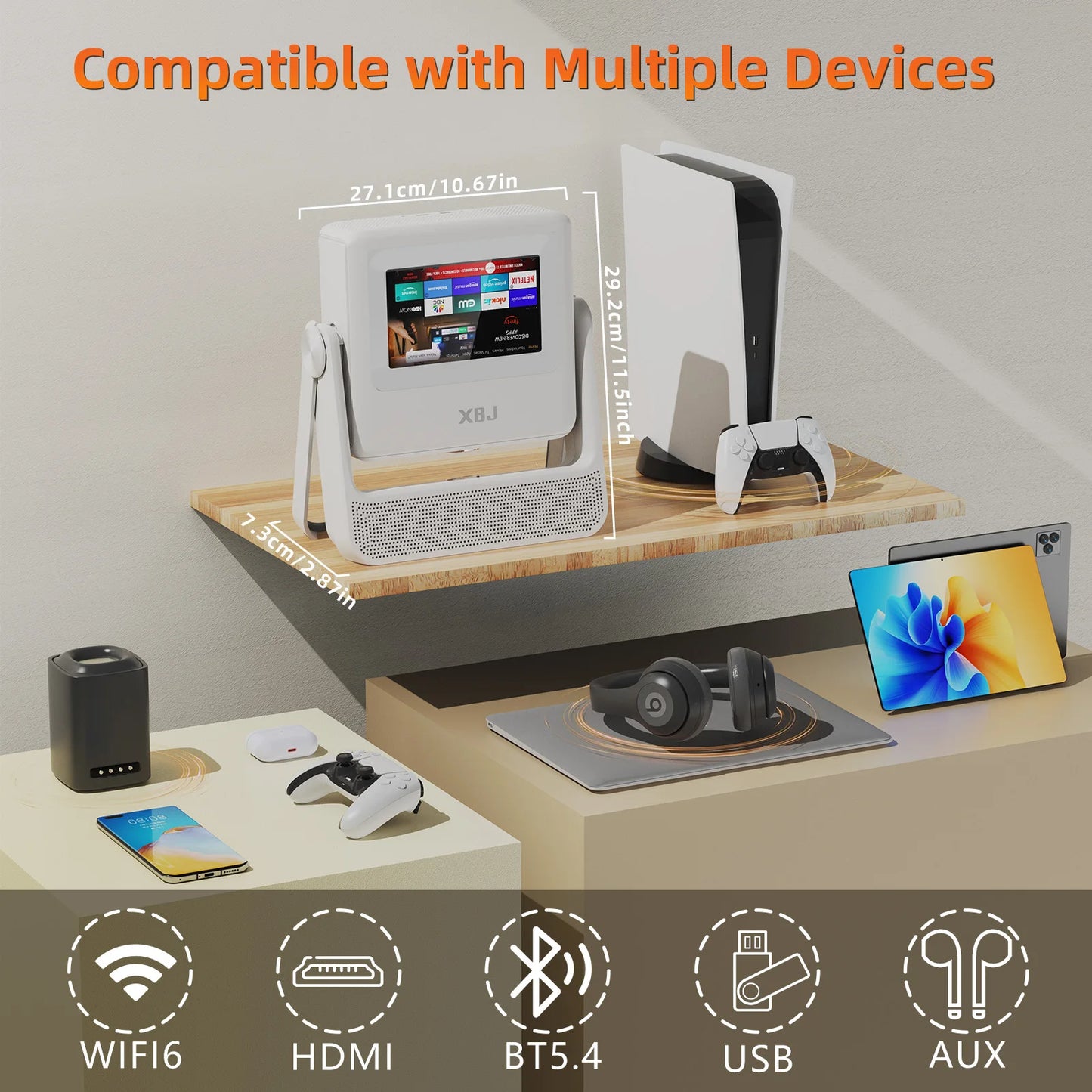 XBJ A5Pro Smart Dual Touchscreen Projector 1080P WiFi Auto Keystone Home Theater