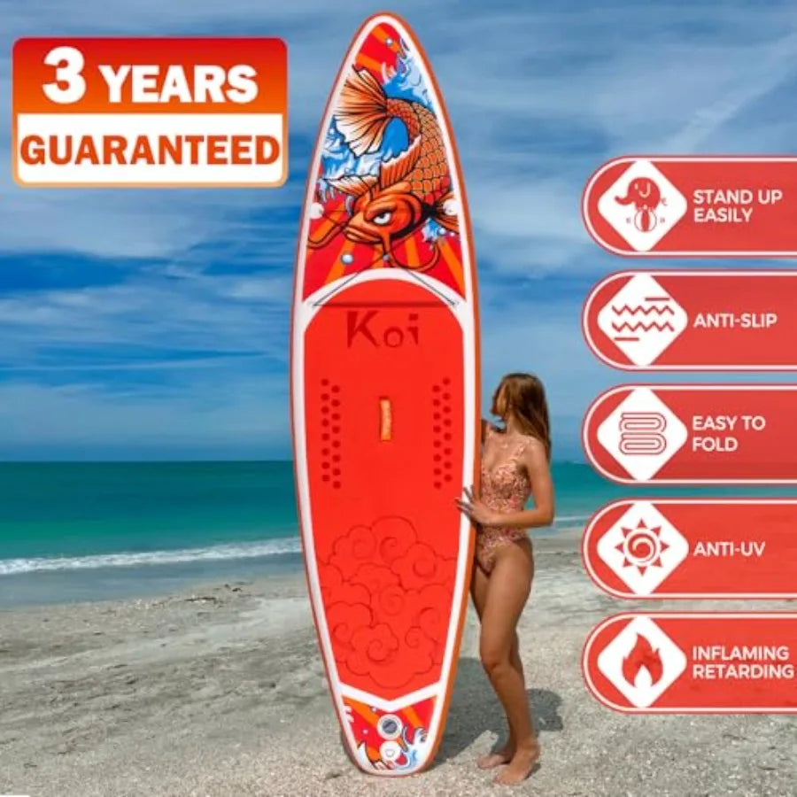 Inflatable Paddle Board Ultra Stable with Triple Fin Setup Durable PVC for Outdoor Water Sports Enthusiasts