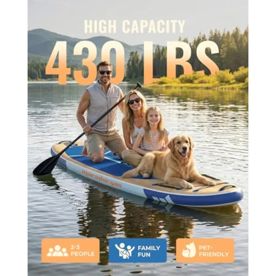 Inflatable Paddle Board For Family Fun Extra Wide Ultra Stable 2 To 3 People With Non Slip PVC Deck