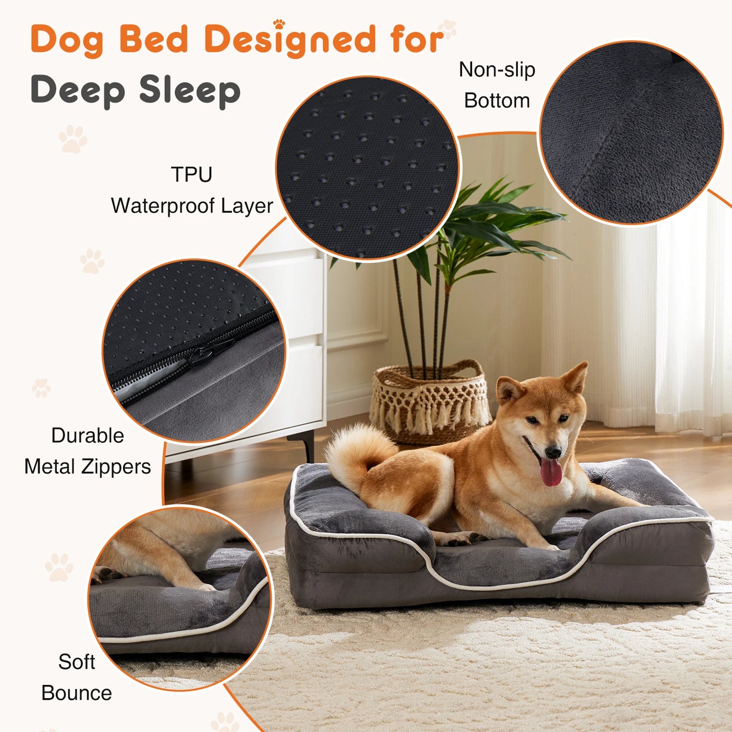JHK Orthopedic Memory Foam Dog Bed For Small Dogs And Cats With Removable Cover