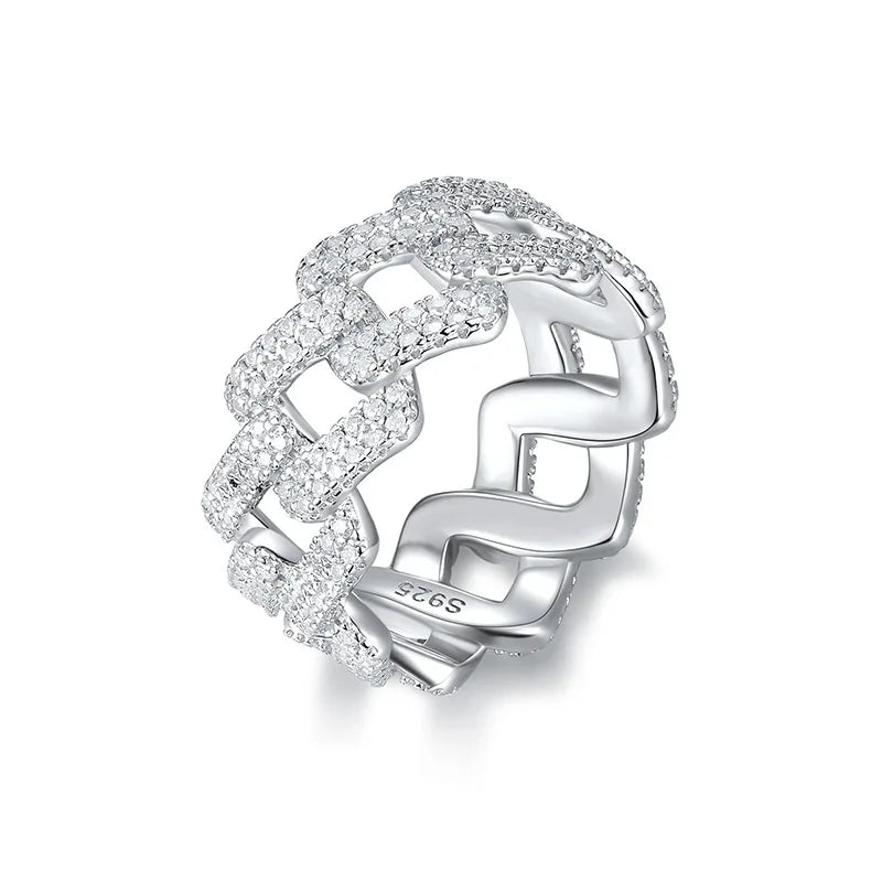 Lyee Cyee Sterling Silver Moissanite Cuban Ring For Unisex Wear