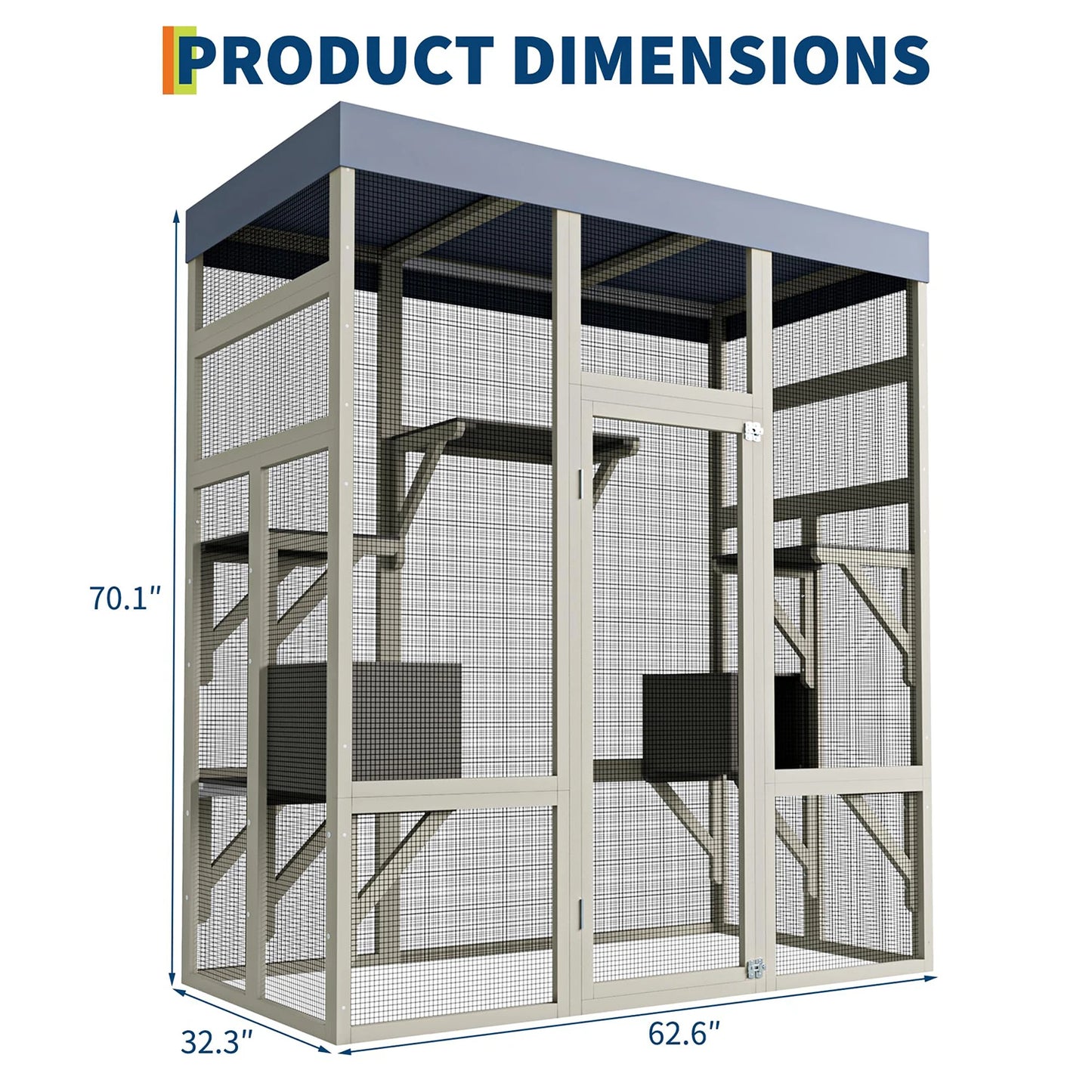 Outdoor Cat Enclosure HiMISS 70 Inch Catio With Five Platforms Waterproof UV Roof And Lockable Doors For Cat Owners