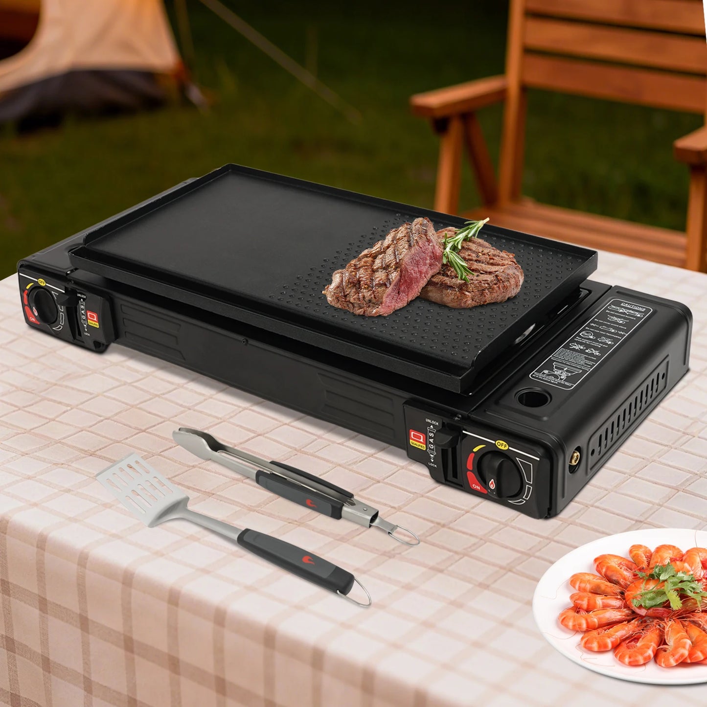 Portable 2 Burner Aluminum Camping Stove With Baking Pan Kit