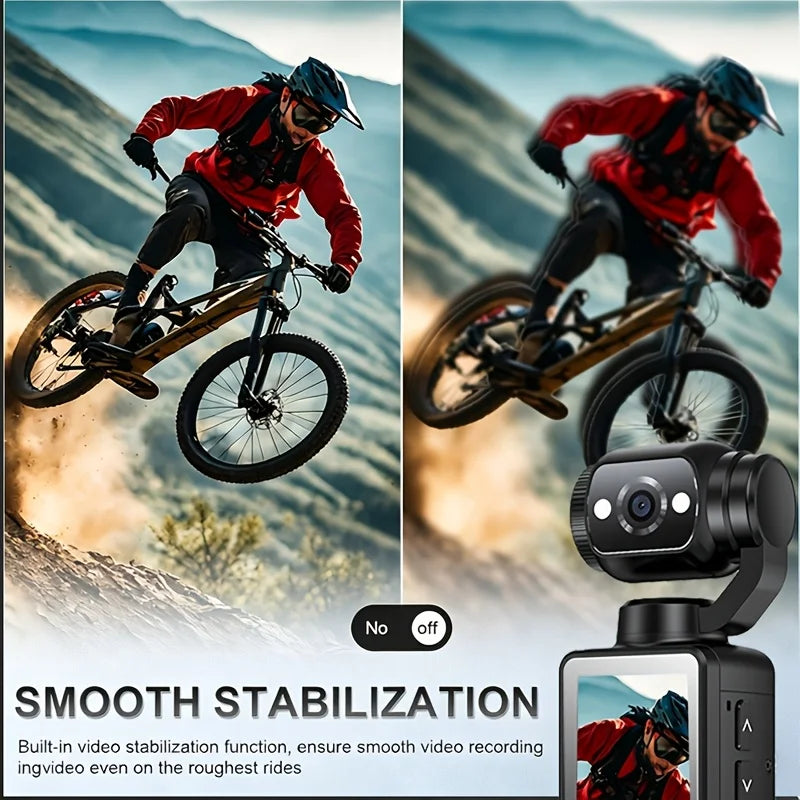 Ultra HD 4K Sports Camcorder, Ultra Light Body for Travel & Vlog, Comes with 32GB Memory Card and Tripod, Anti-Shock Stabilization, 180° Adjustable Flip Screen, Auto Focus, 2000mAh Rechargeable Battery for Outdoor Cycling