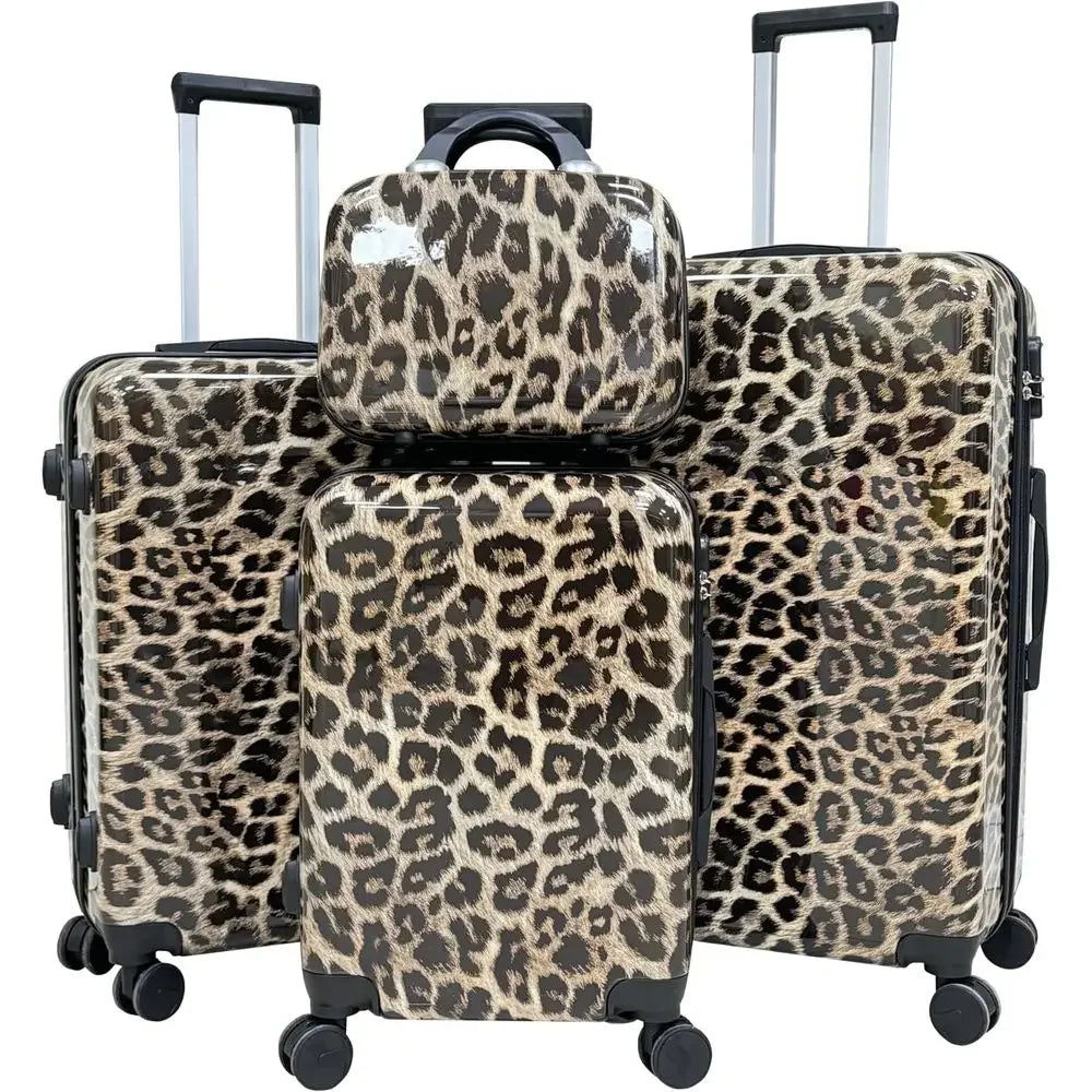Four Piece Luggage Set With PVC Hard Shell Spinner Suitcases
