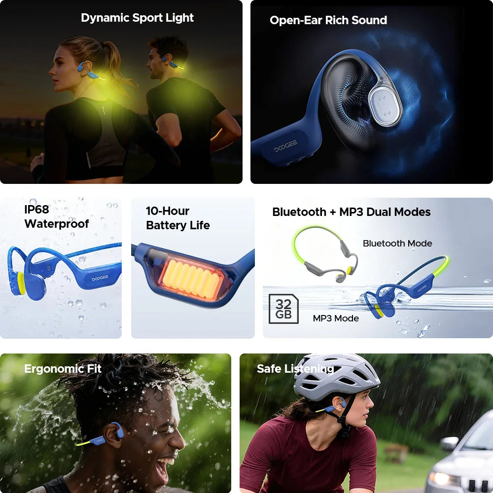 DOOGEE BoneBeat Swim Ray Bone Conduction Headphones IP68 Waterproof Wireless