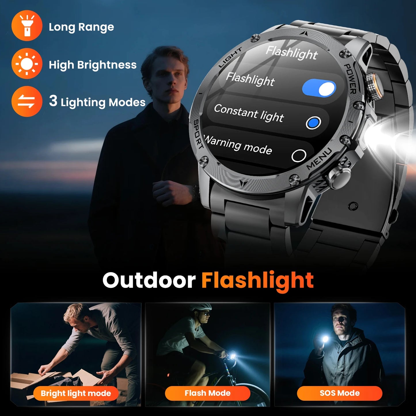 Military Smart Watch Men 1.7 Inch HD Screen Bluetooth Waterproof