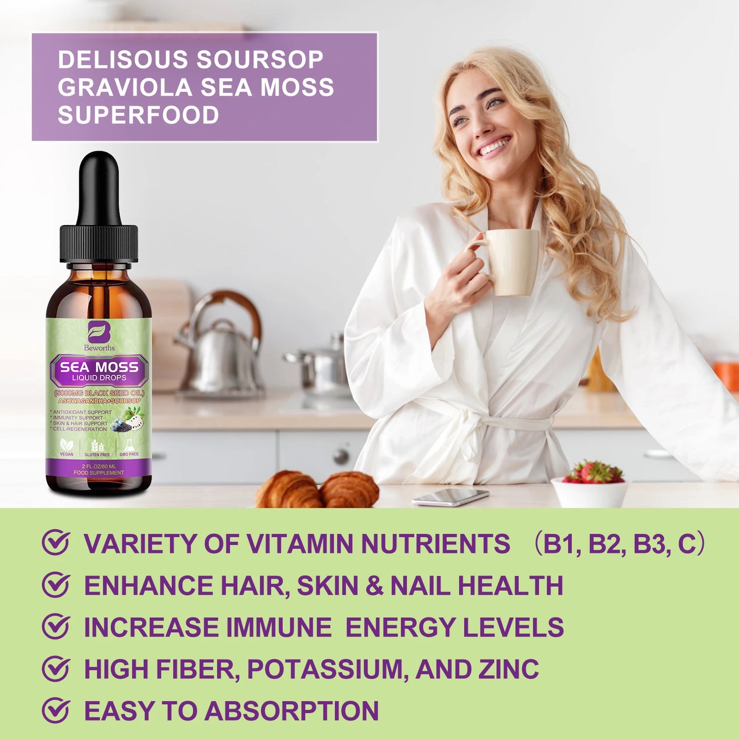 Beworths Sea Moss Extract Drops For Immunity, Digestion, Kidney Health