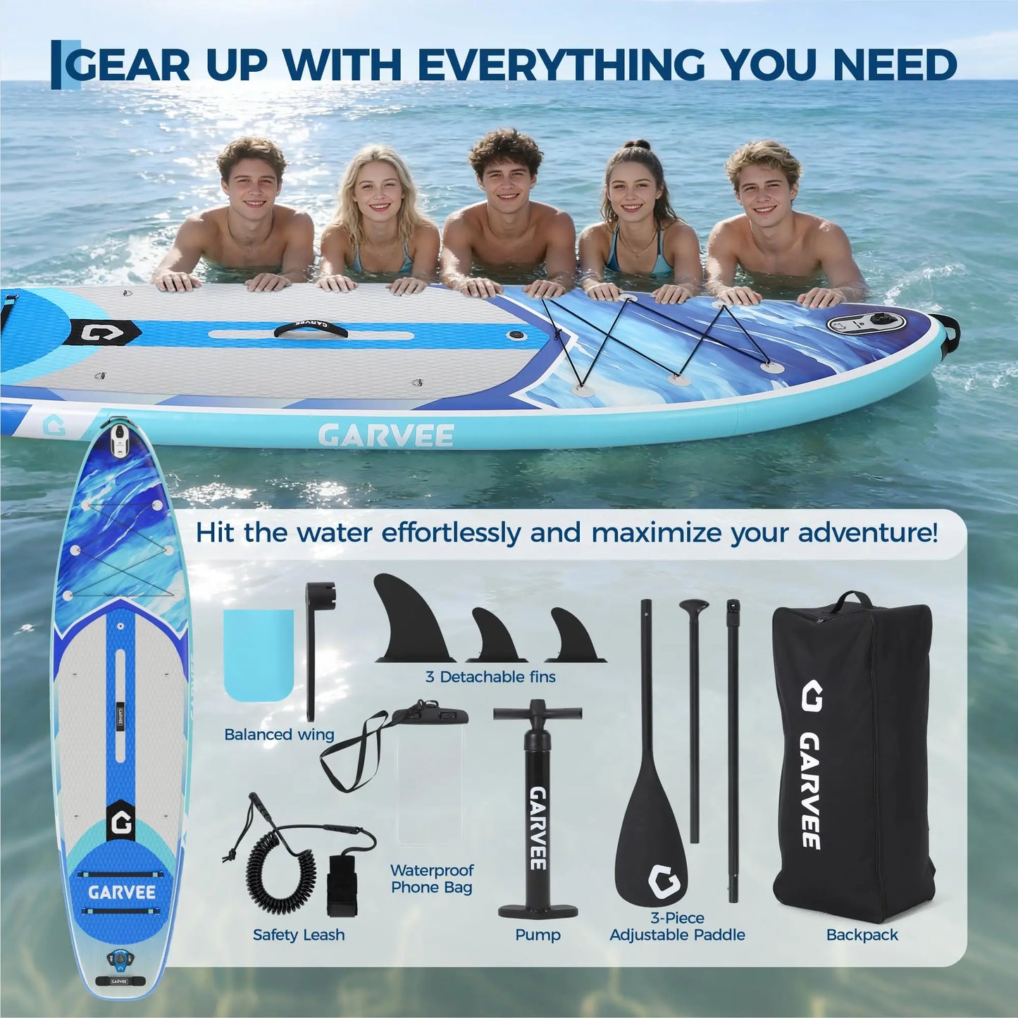 Inflatable Stand Up Paddle Board Wide Stable Design For Adults And Youth 450 Lb Capacity Non Slip EVA Deck