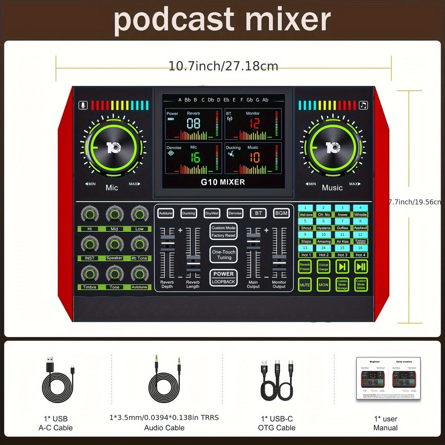 Tenlamp G10 Audio Mixer With Voice Changer For PC Streaming