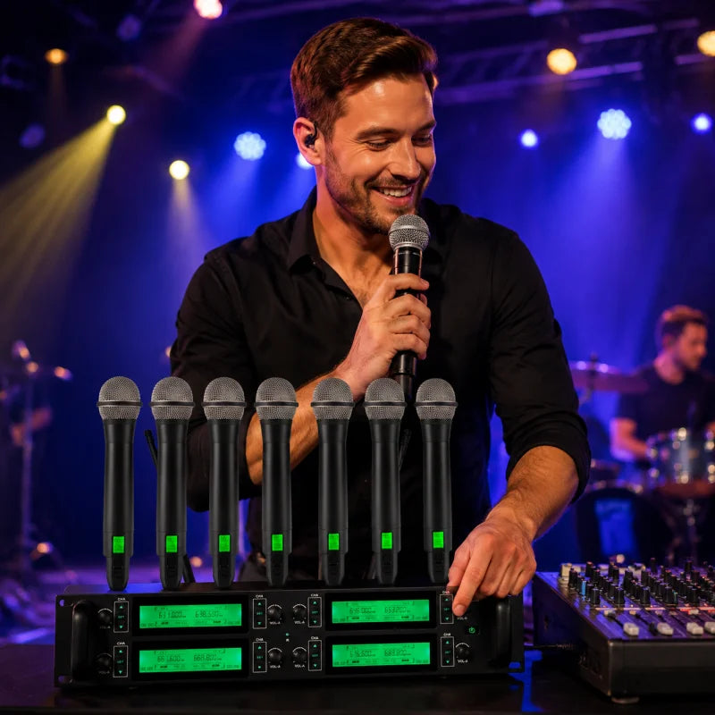NXG 8-Channel UHF Wireless Microphone System With Eight Handheld Mics