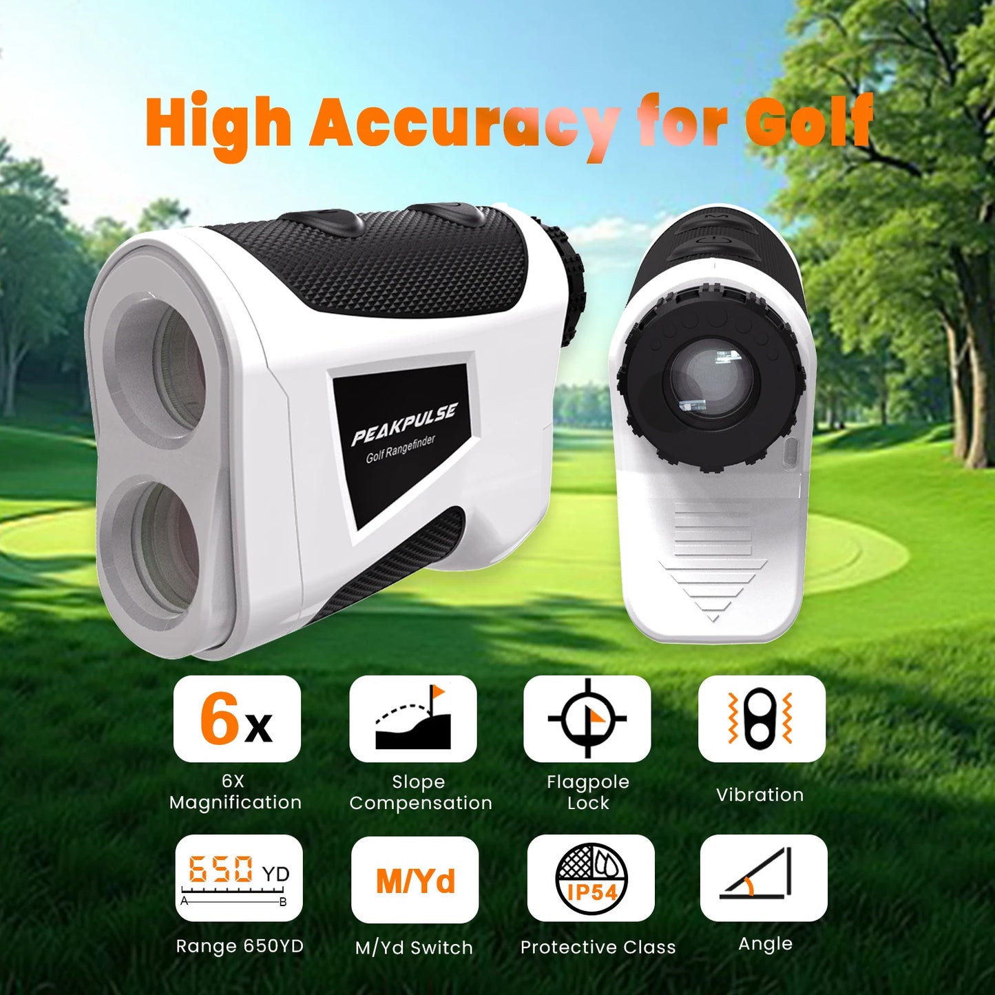 PeakPulse Magnetic Golf Laser Rangefinder With Slope Flag Lock