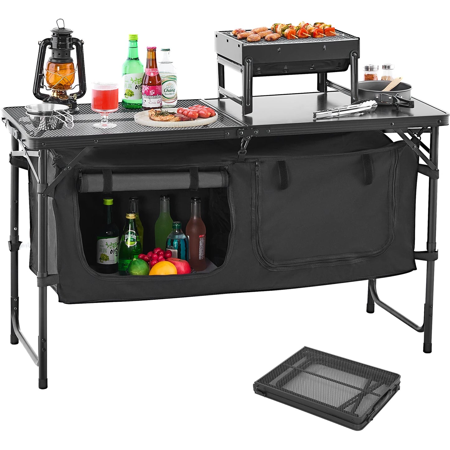 SucceBuy Camping Kitchen Table Outdoor Cooking Station Aluminum Portable