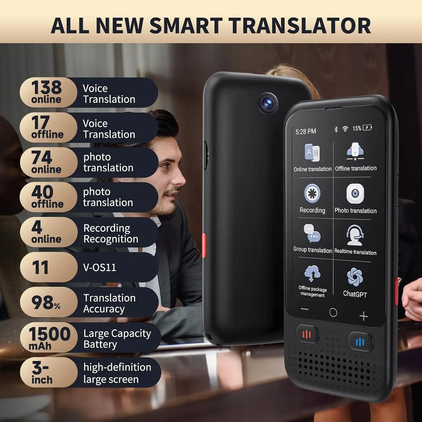 AI Language Translator Device 150 Languages No WiFi Needed Translation