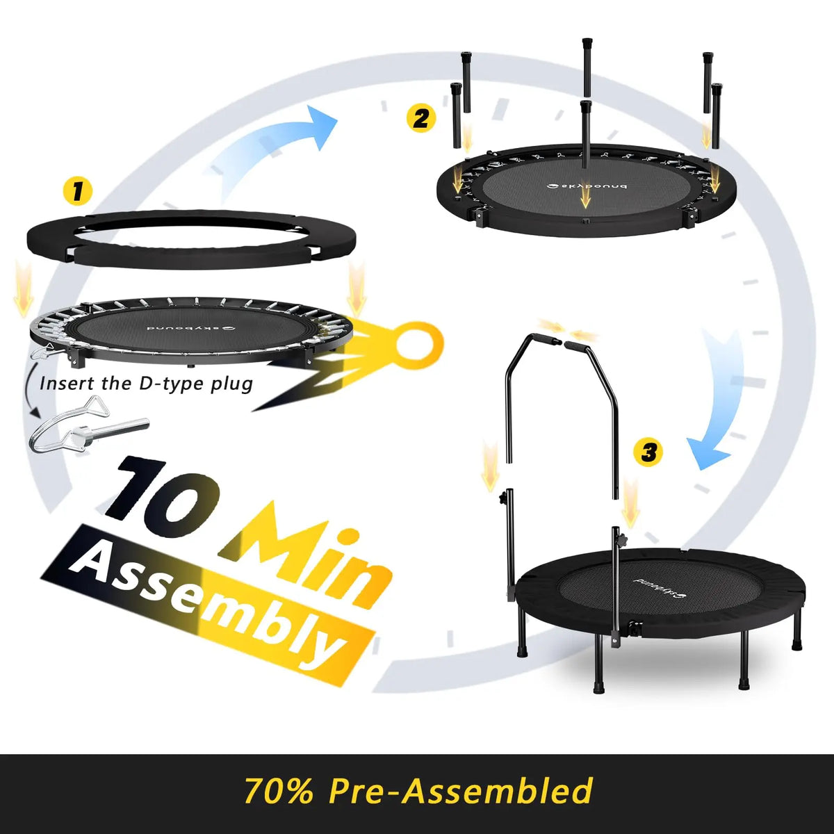 Foldable Fitness Rebounder Trampoline With Adjustable Handlebar