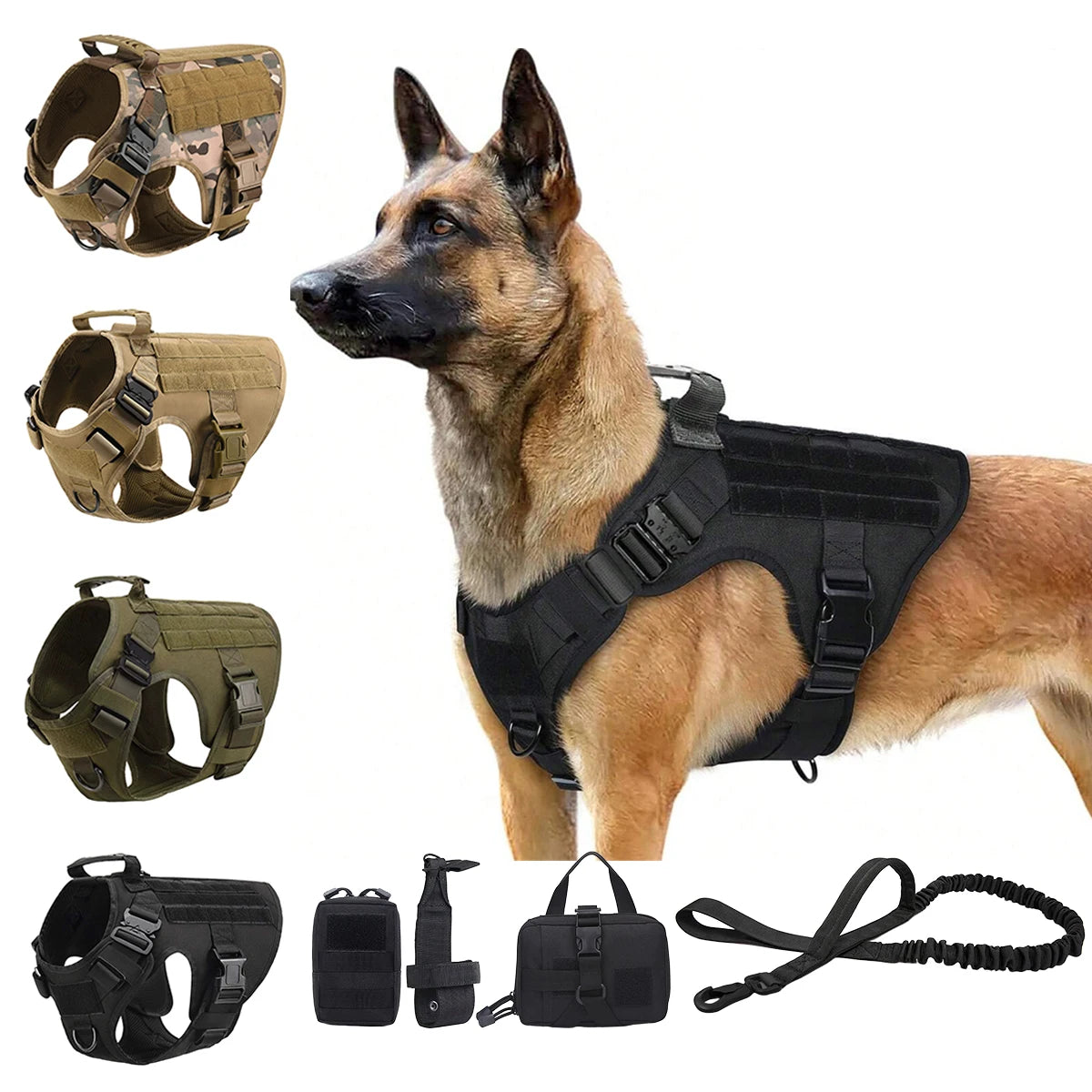 Tactical Dog Harness With Molle Pouches For Training And Walking
