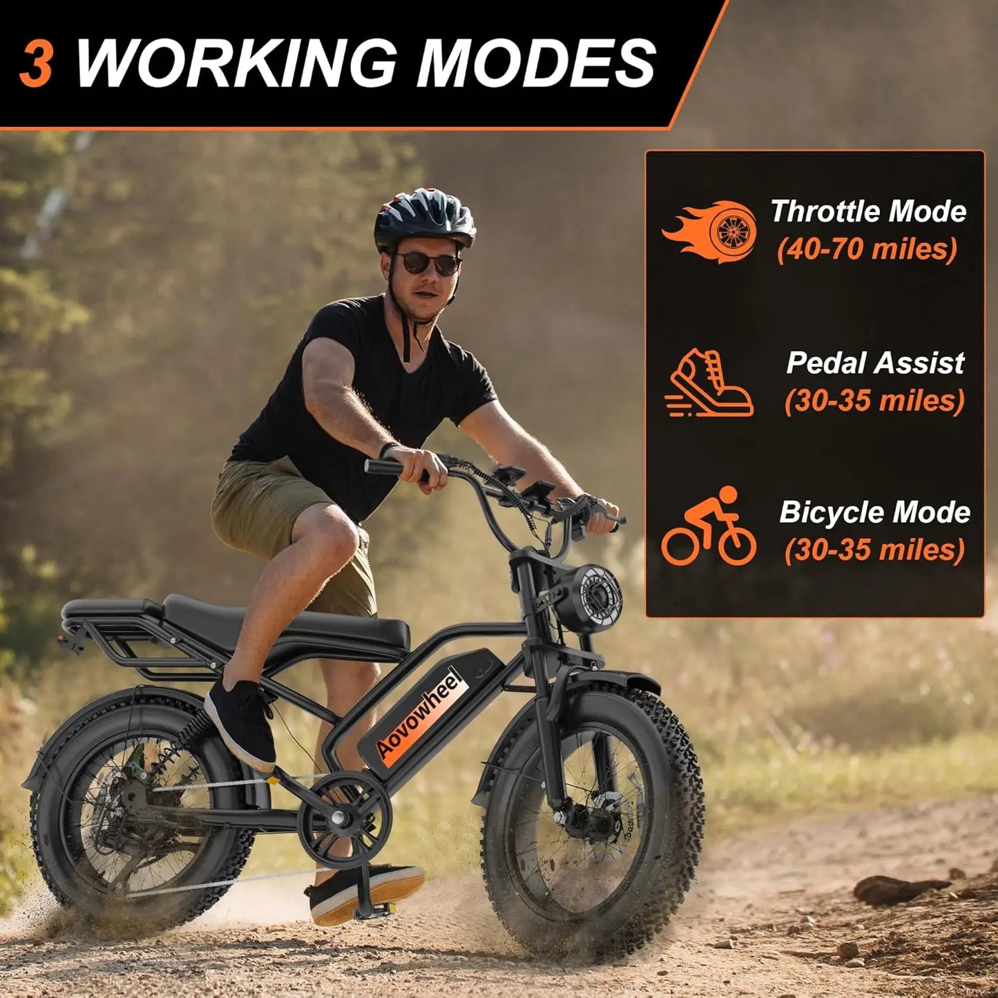 AOVOWHEEL AW2PRO Electric Bike 1500W Fat Tire MTB Dual Disc Brakes 31MPH Top Speed 70 Mile Range For Adventurous Riders