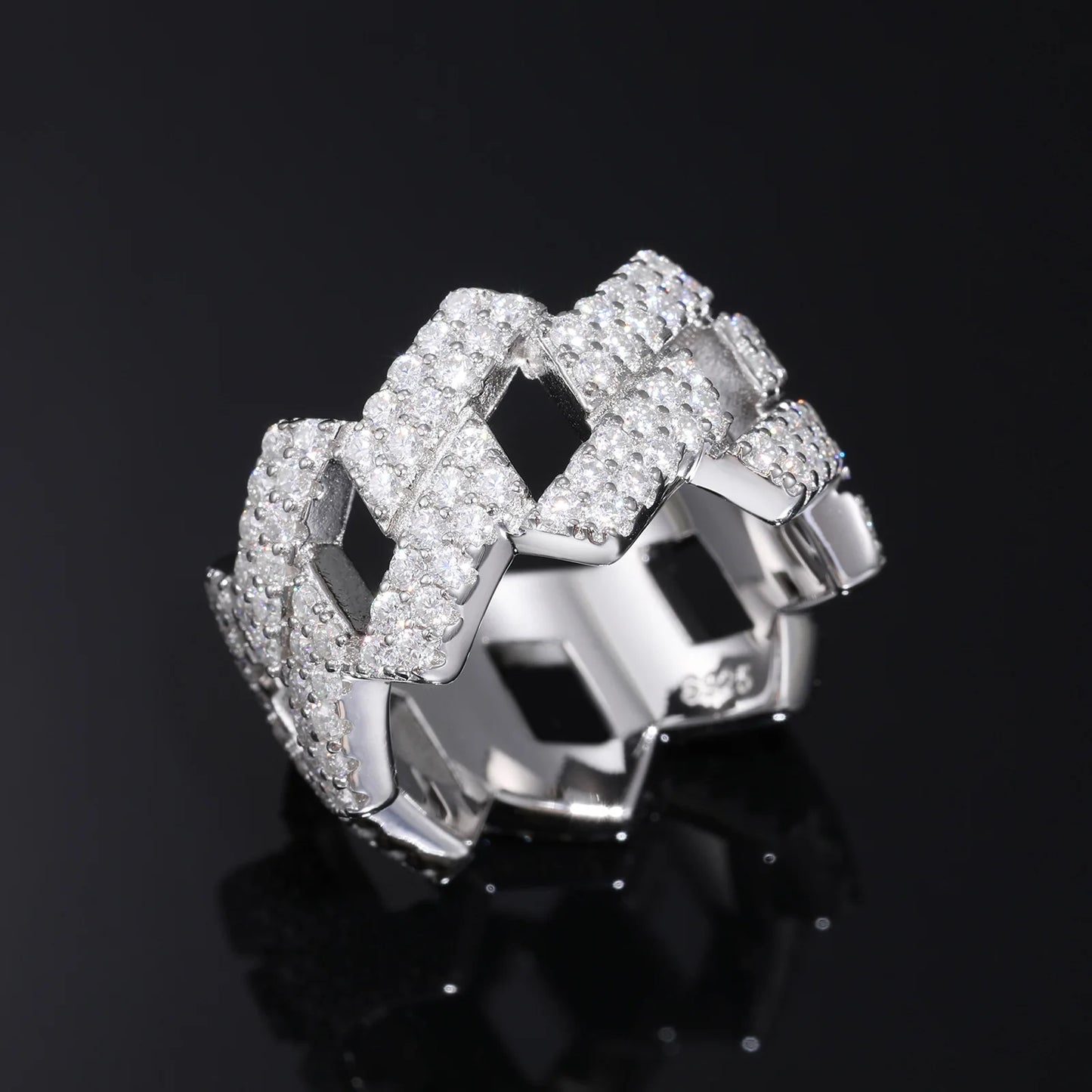 Lyee Cyee Sterling Silver Moissanite Cuban Ring For Unisex Wear