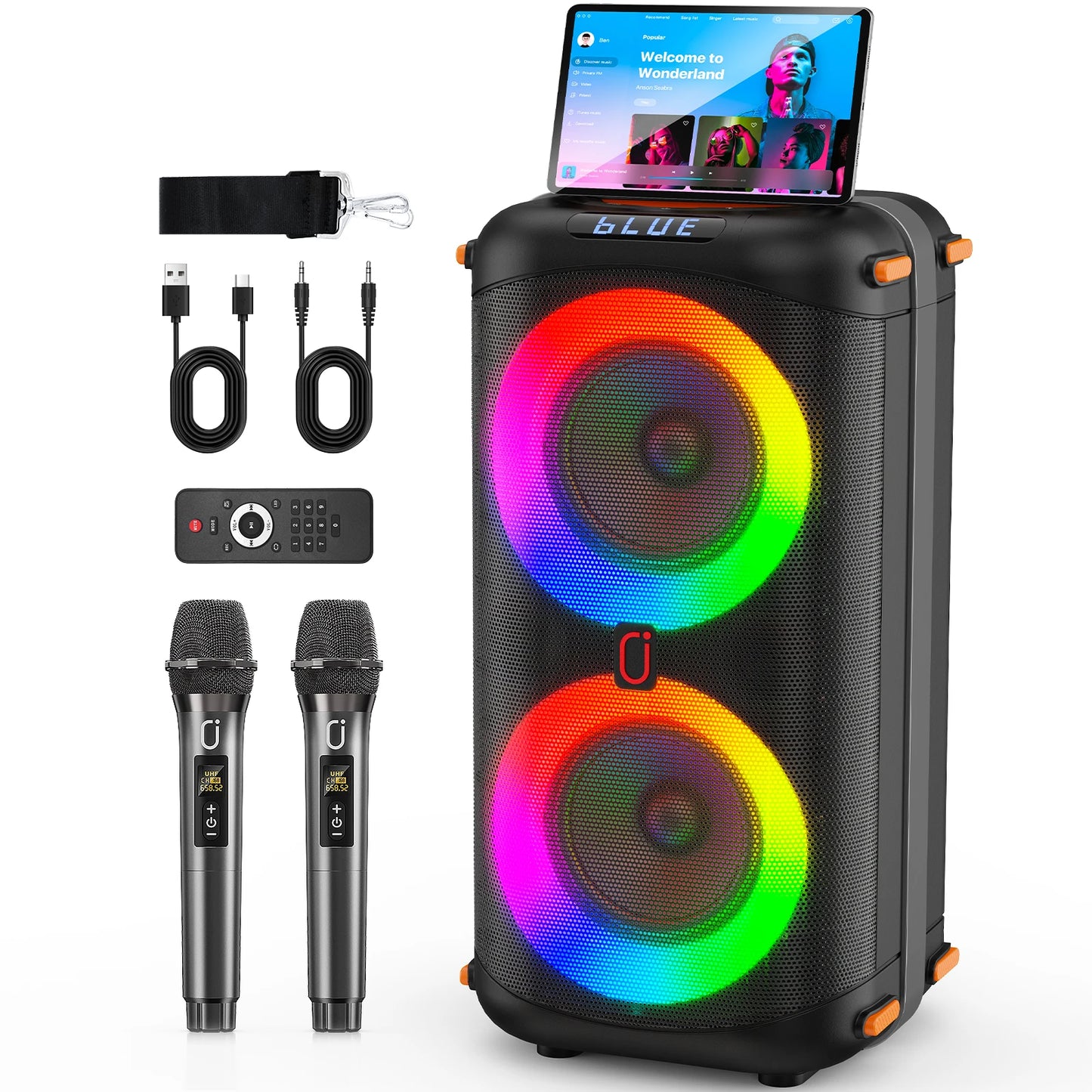 FanFun T27 Wireless Bluetooth Karaoke Speaker Dual Microphones LED Lights