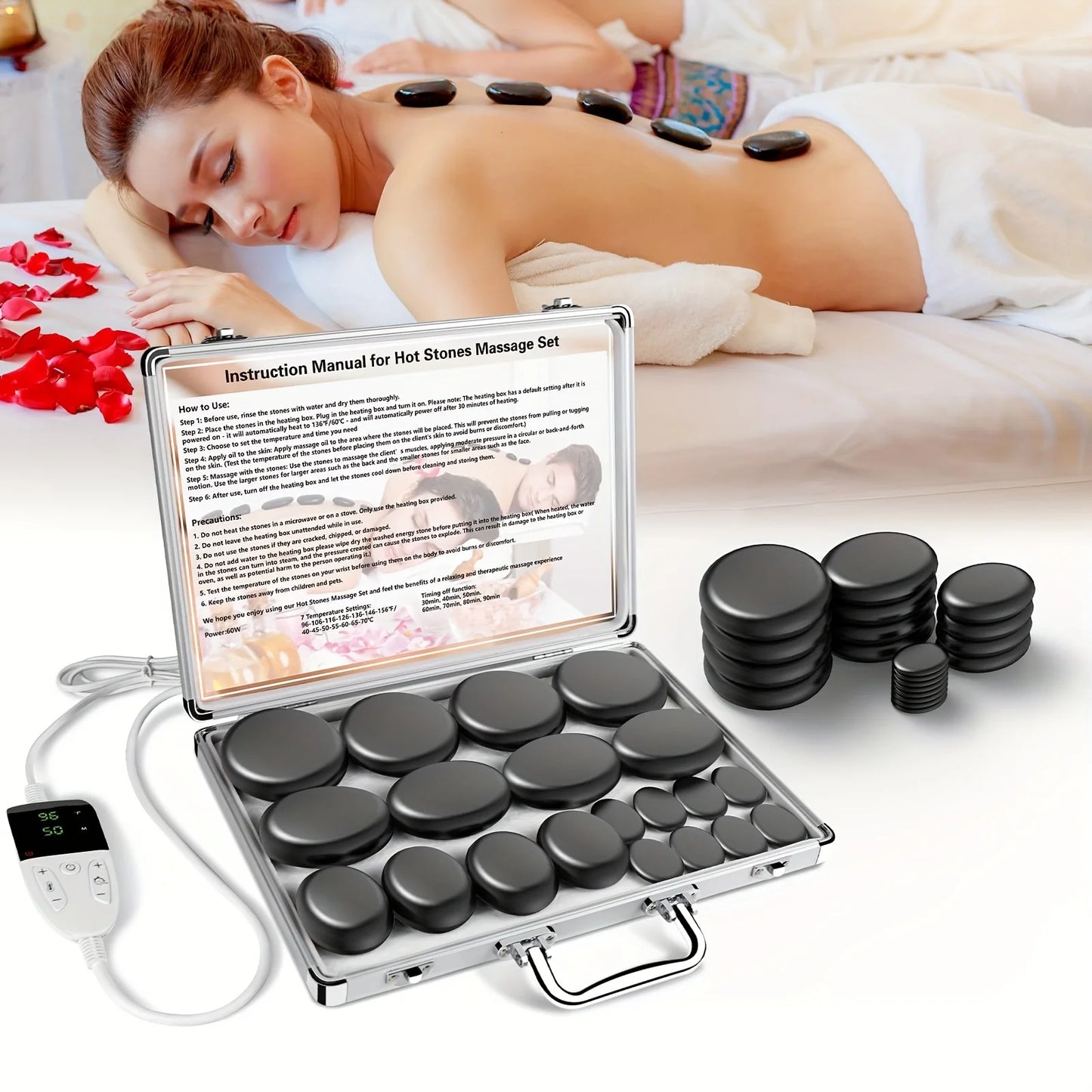 HolistHeal Hot Stones Massage Set With Temperature Control Kit