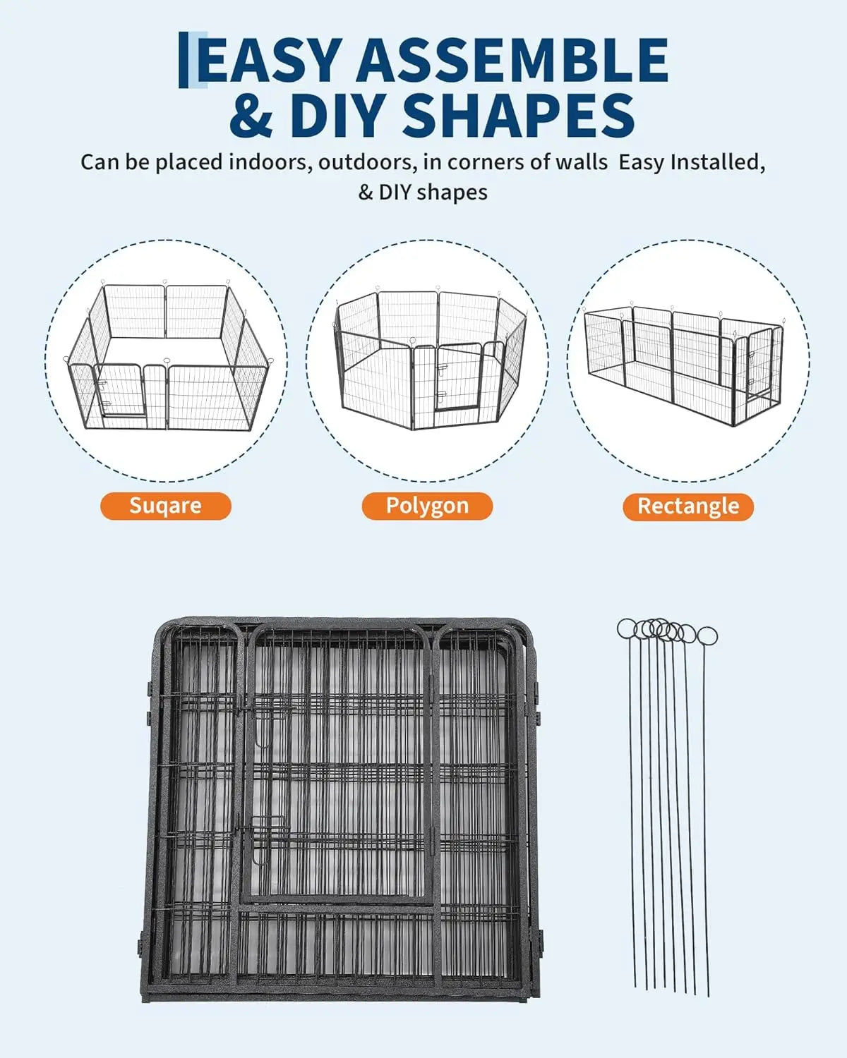 HiMISS Heavy Duty Metal Dog Playpen 32 Inch With Gate 8 Panels Collapsible For Indoor Outdoor Use For Pet Owners