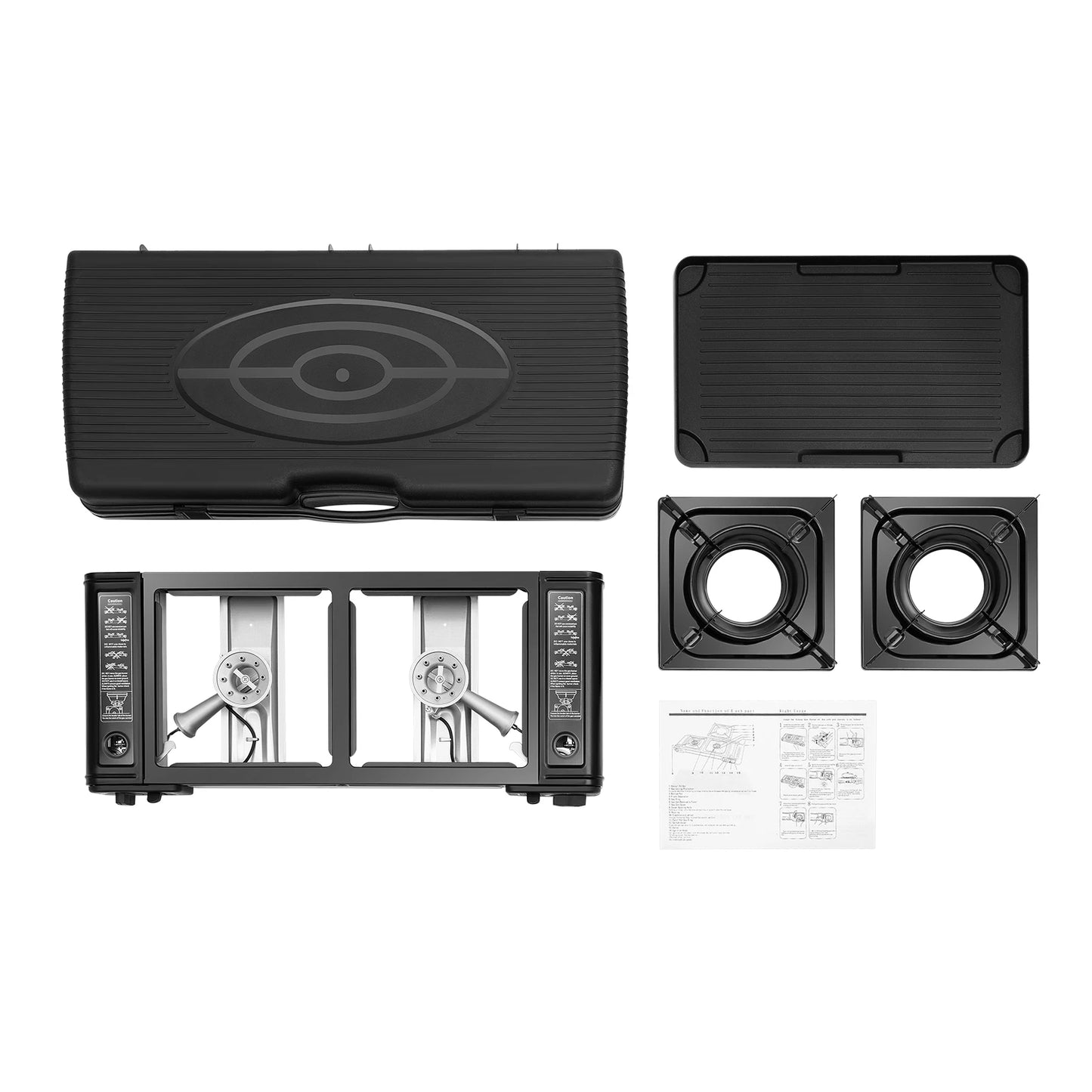 Portable 2 Burner Aluminum Camping Stove With Baking Pan Kit