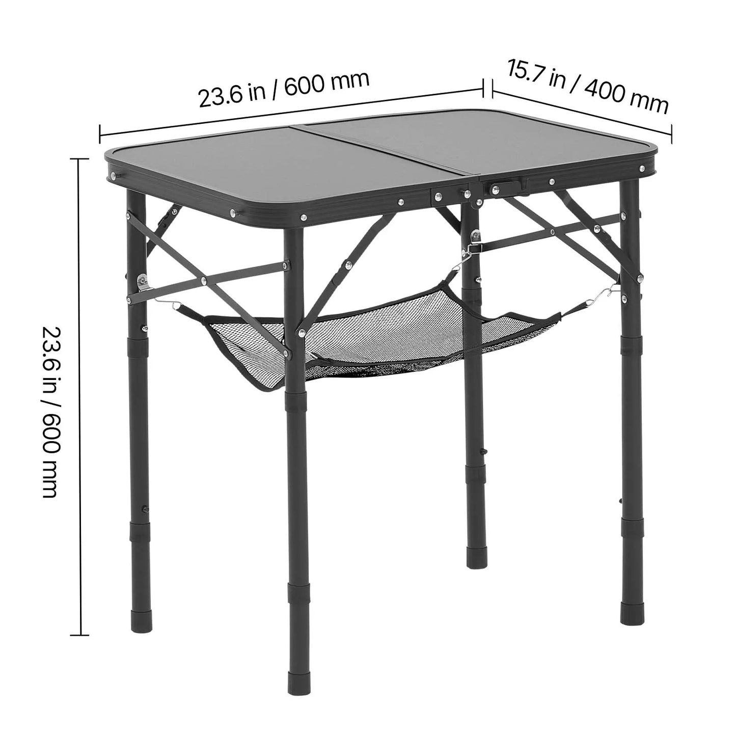 SucceBuy Folding Camping Table Adjustable Height Portable Aluminum Mesh Side