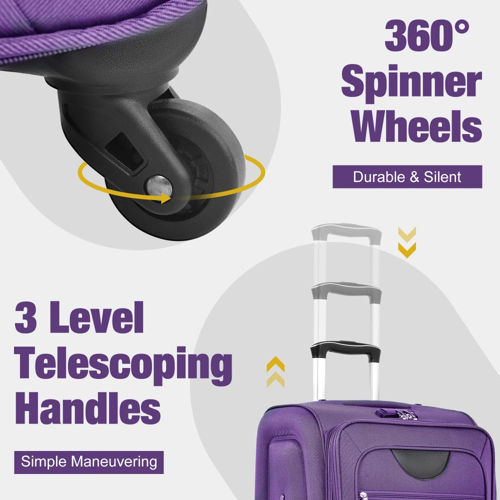 5 Piece Expandable Soft Shell Luggage Set Polyester Spinner Suitcases TSA Locks