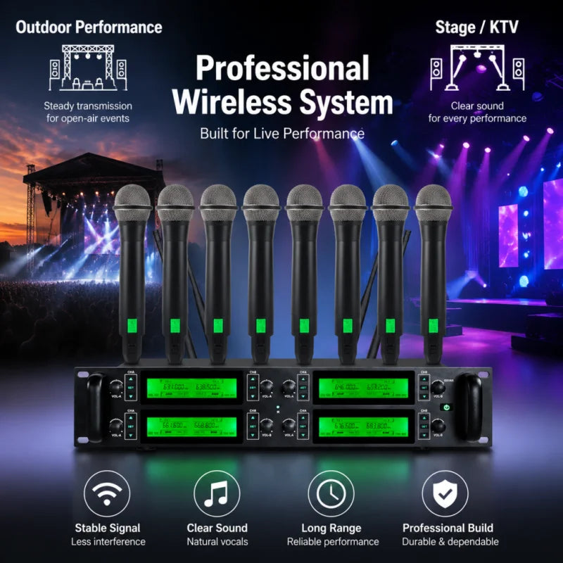 NXG 8-Channel UHF Wireless Microphone System With Eight Handheld Mics