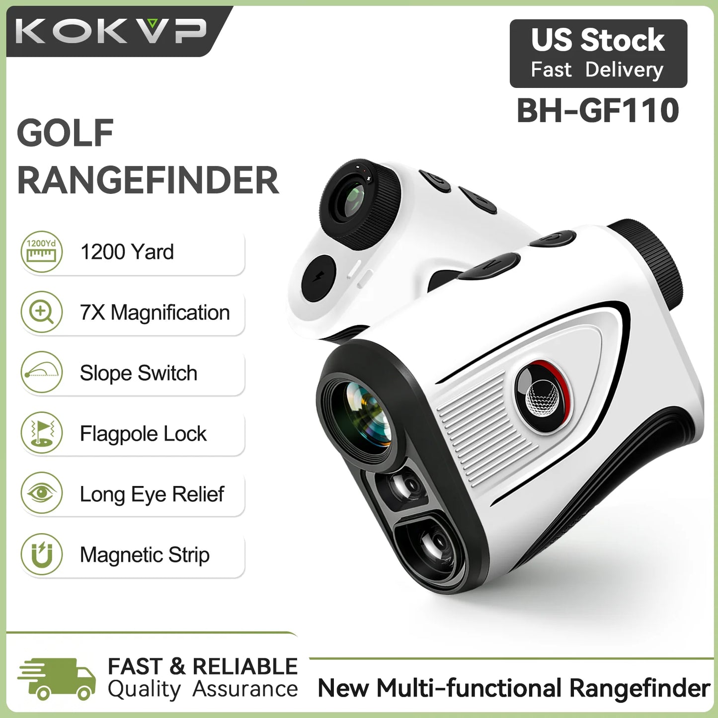 KOKVP 7X Golf Rangefinder With Slope Compensation And Flag Lock