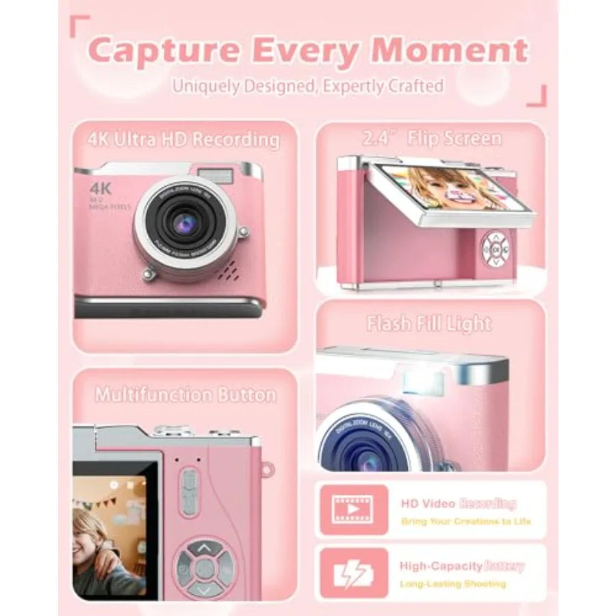 4K Digital Camera With 48MP 1080P Video And Flip Screen