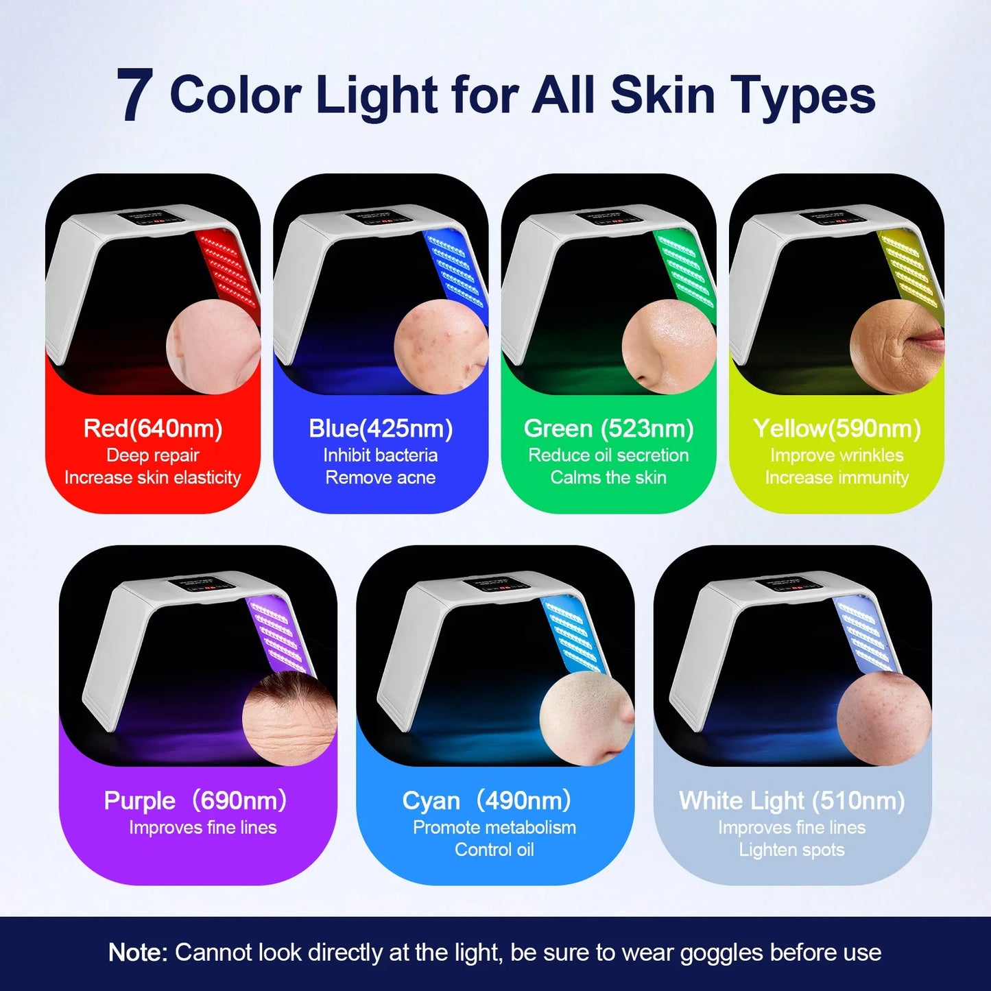 Foreverlily 7 Colors LED Photon Therapy Device Foldable Skin Rejuvenation Light Facial Therapy For Home Use