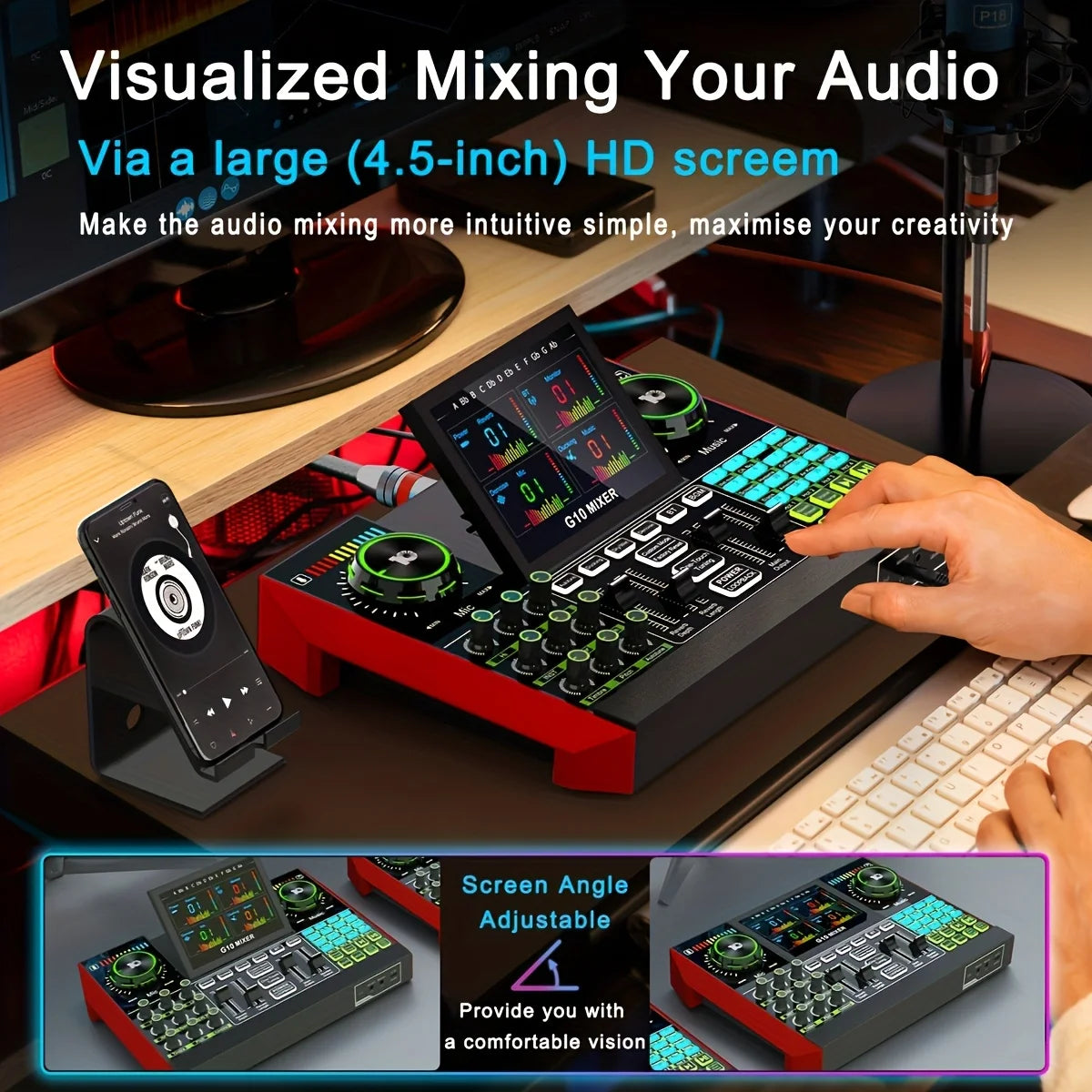 Tenlamp G10 Audio Mixer With Voice Changer For PC Streaming