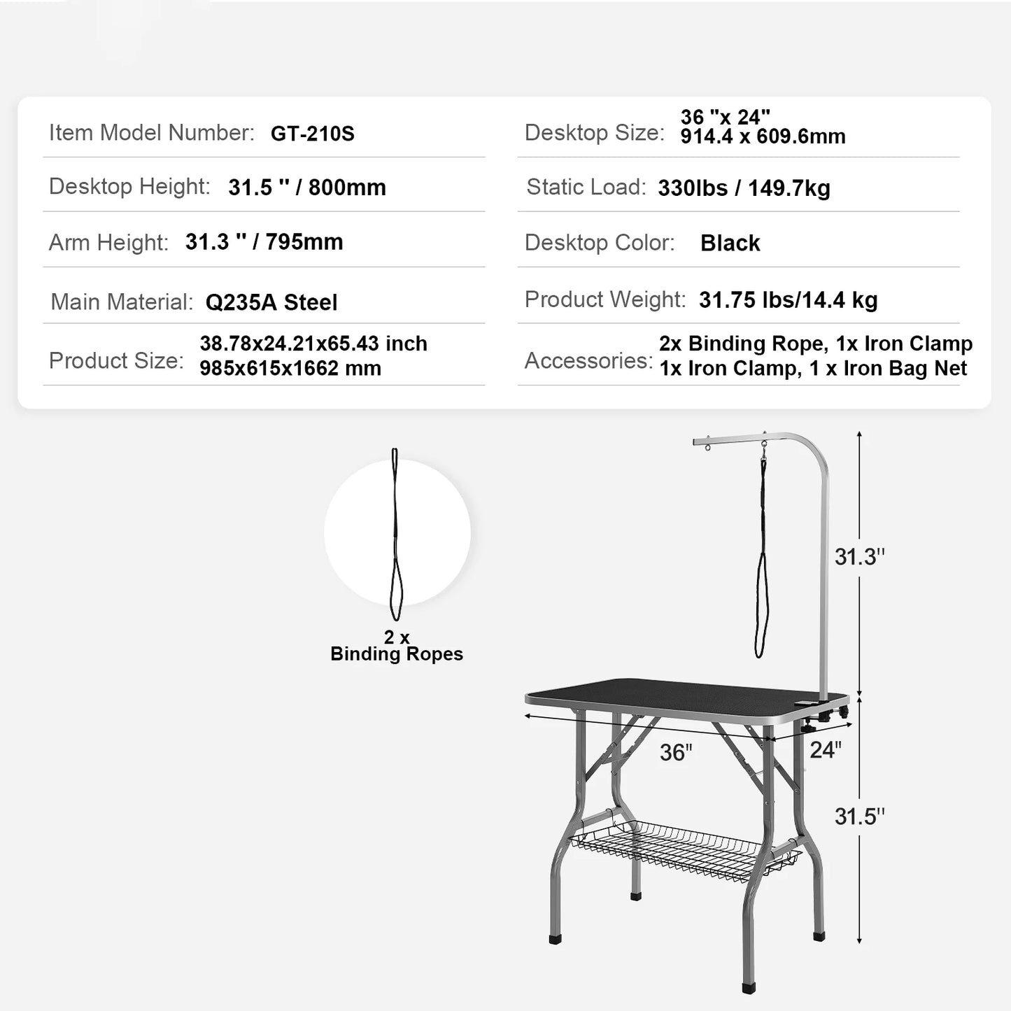 Foldable Pet Grooming Table With Adjustable Arm And Clamp