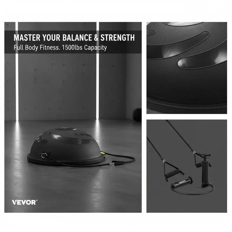 Half Exercise Ball Stability Trainer With Resistance Bands And Pump